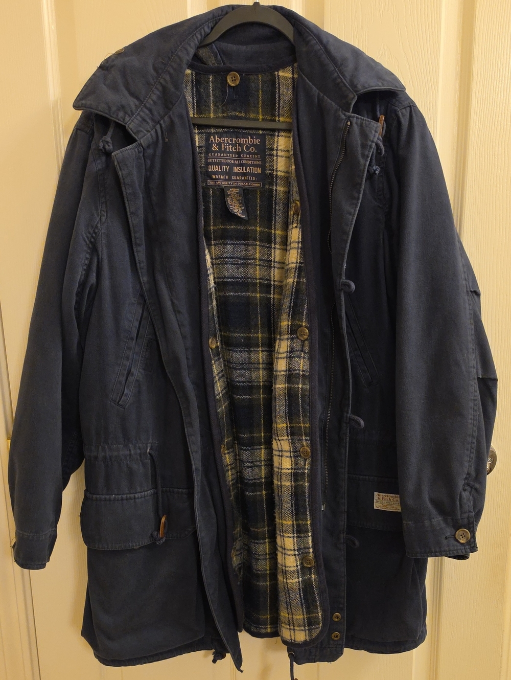 Abercrombie & Fitch Navy Field Coat with Plaid Lining